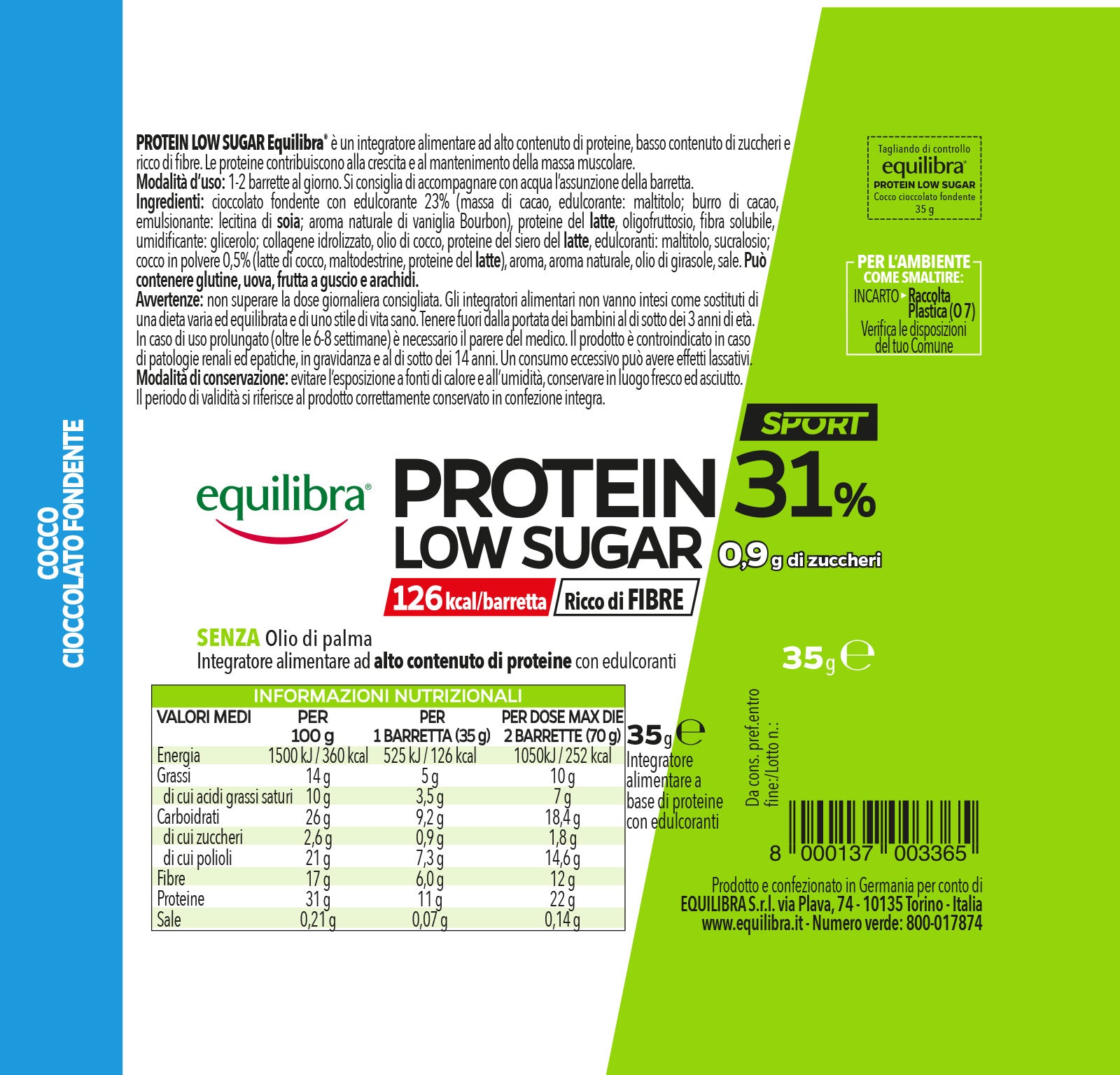 Protein 31% Low Sugar Cocco cioccolato fondente