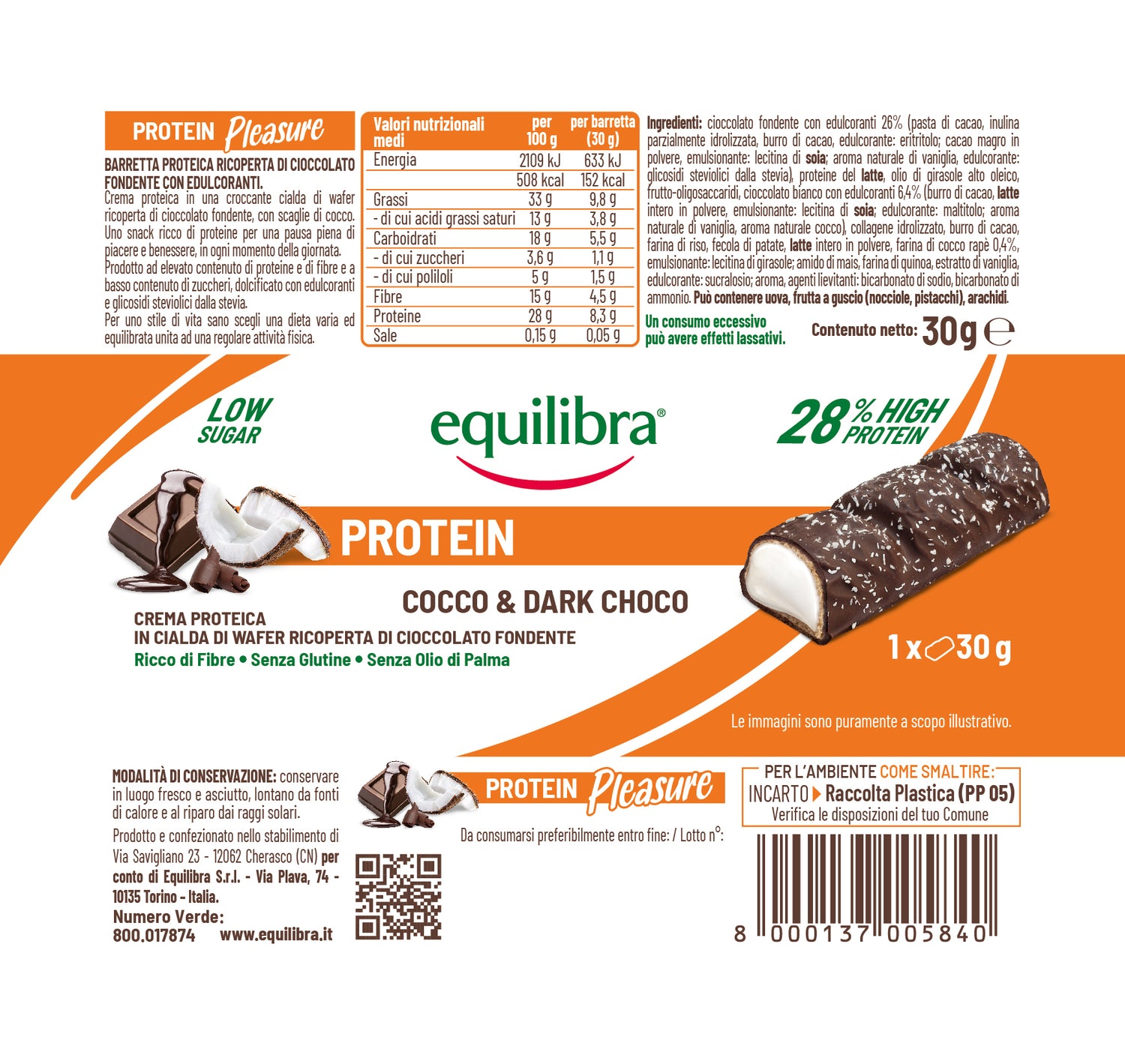 Barrette x 20 Protein Pleasure Crock Cocco &amp; Cioccolato Fondente