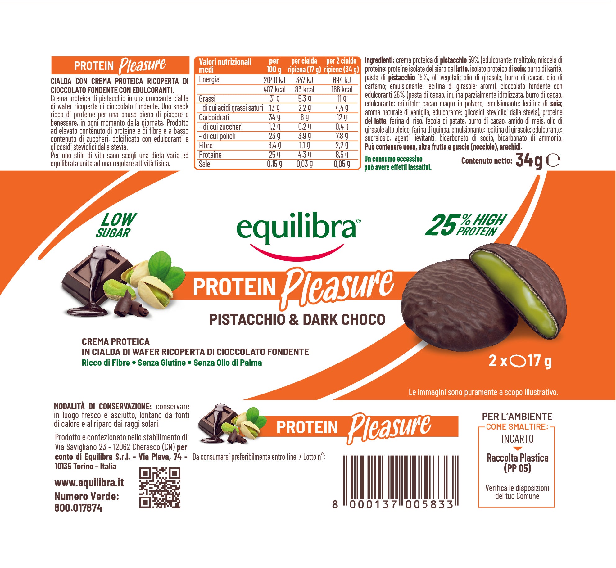 Barrette x 24 Protein Pleasure Dobloni Pistacchio &amp; Cioccolato Fondente